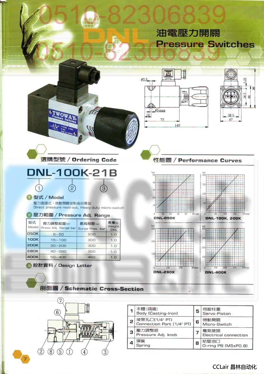 DNL-280K-06I DNL-400K-06I 油電壓力開關(guān) 臺灣 臺肯