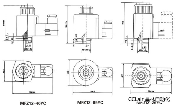 油研型液壓閥用電磁鐵線圈，MFJ12-YC交流濕式閥用電磁鐵,MFZ12-YC直流濕式閥用電磁鐵,比例電磁鐵